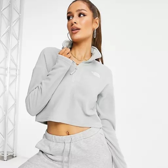 The North Face 100 Glacier 1/4 zip cropped fleece in gray Medium - Picture 2 of 16
